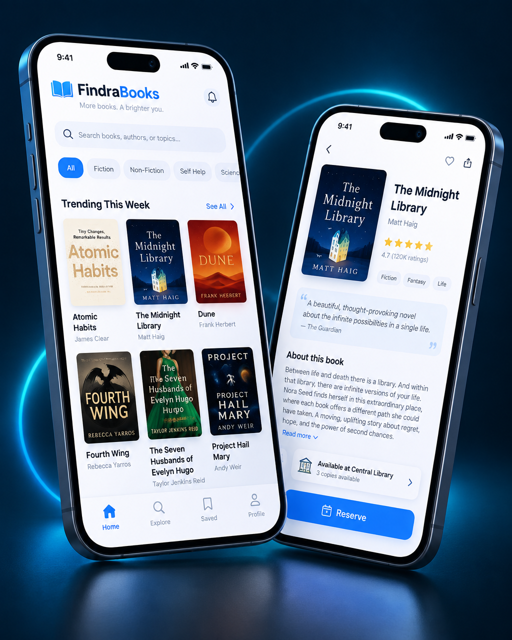 FindraBooks app on two smartphones